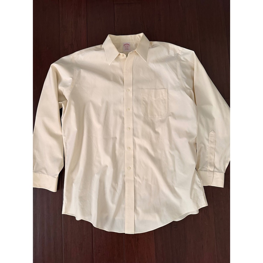 Brooks Brothers Traditional Fit Non-Iron Cotton Dress Shirt Cream Yellow 17-35